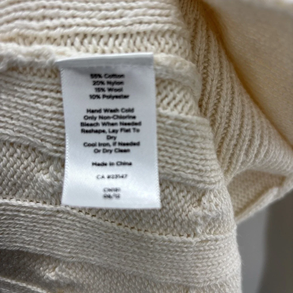 Talbots Women Cardigan Long Sweater Ivory Wooden Button Accent Wool Blend Medium